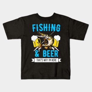 Fishing & Beer Funny Fisherman Angling Design Kids T-Shirt